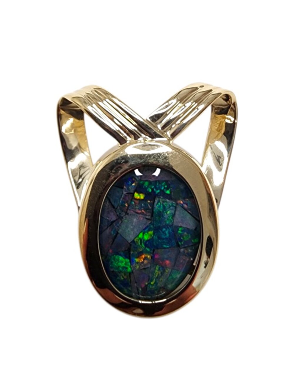 14K Yellow Gold Oval Black Opal Doublet Pendant #25527